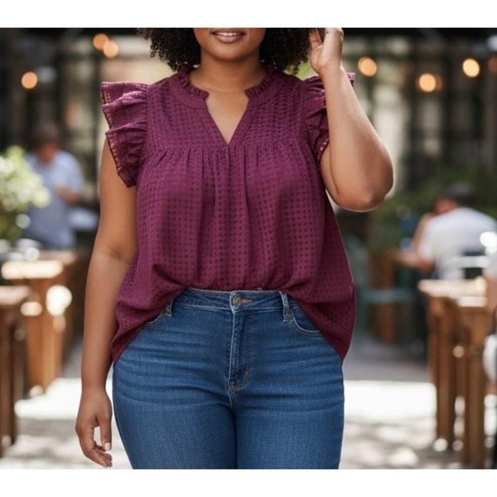 NEW Avara ENTRO SOFIA FLUTTER TOP BURGANDY SIZE LARGE LINED